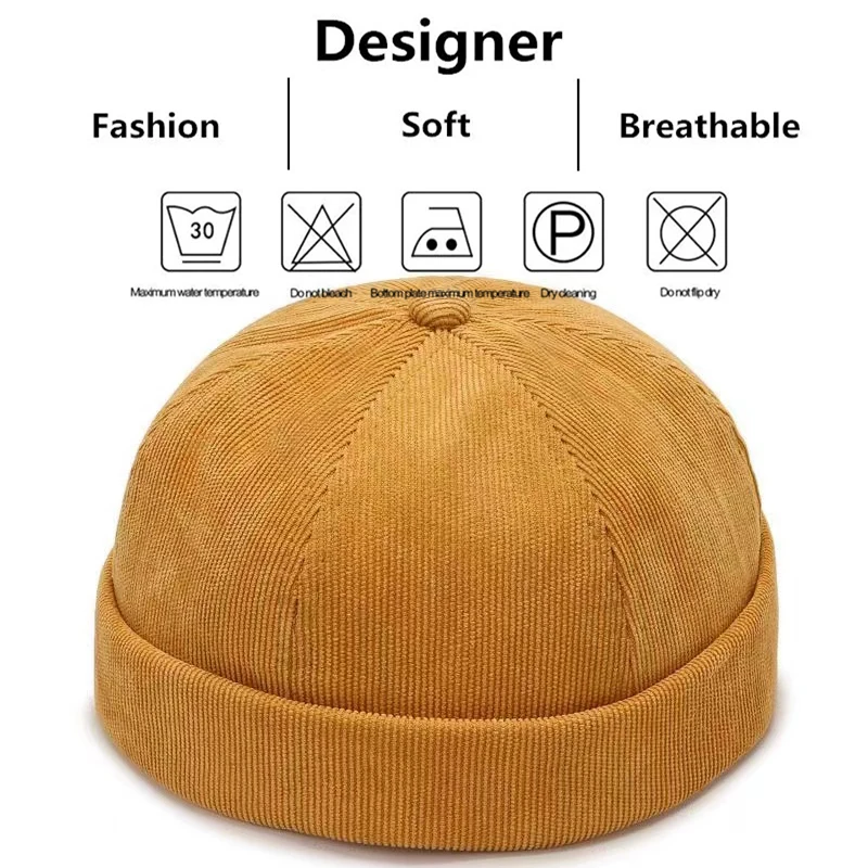 Mowen\'s Corduroy Beanie Hat Korean Version Street Hat Beanie Melon Skin Caps Fashion Versatile Adjustable Guppi Hip Hop Hat