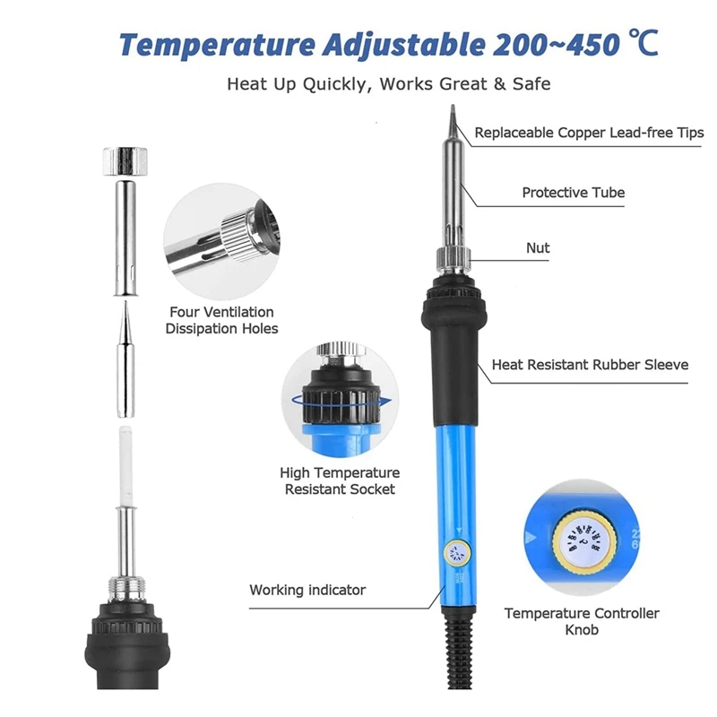 115Pcs Wood Burning Kit, Soldering Iron Wood Burning Tool DIY Kits 200-450 ℃ For Embossing/Carving/Soldering US Plug