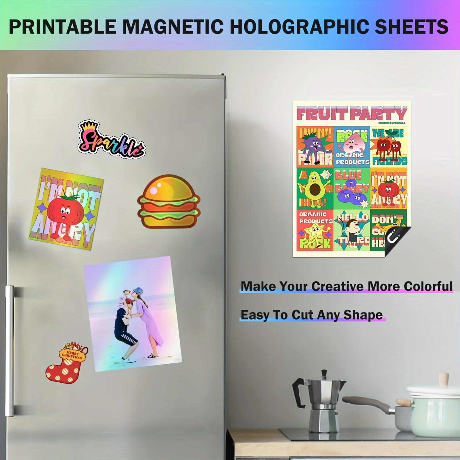 5 Sheets A4 Printable Magnetic Holographic Rainbow Sheet for Inkjet Printer 8.3×11.7 Inch Magnetic Paper DIY Refrigerator Magnet