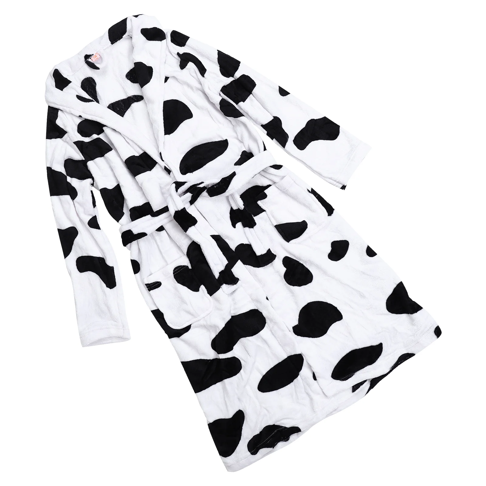 Cow Pajamas Girl Fleece Robe Nightgown for Women Long Sleeve Nightdress Coral Bathrobe