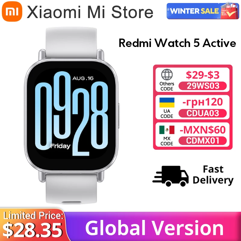 Global Version Xiaomi Redmi Watch 5 Active 2'' Display Up to 18 days of battery life 140+ workout modes Bluetooth calling 5ATM