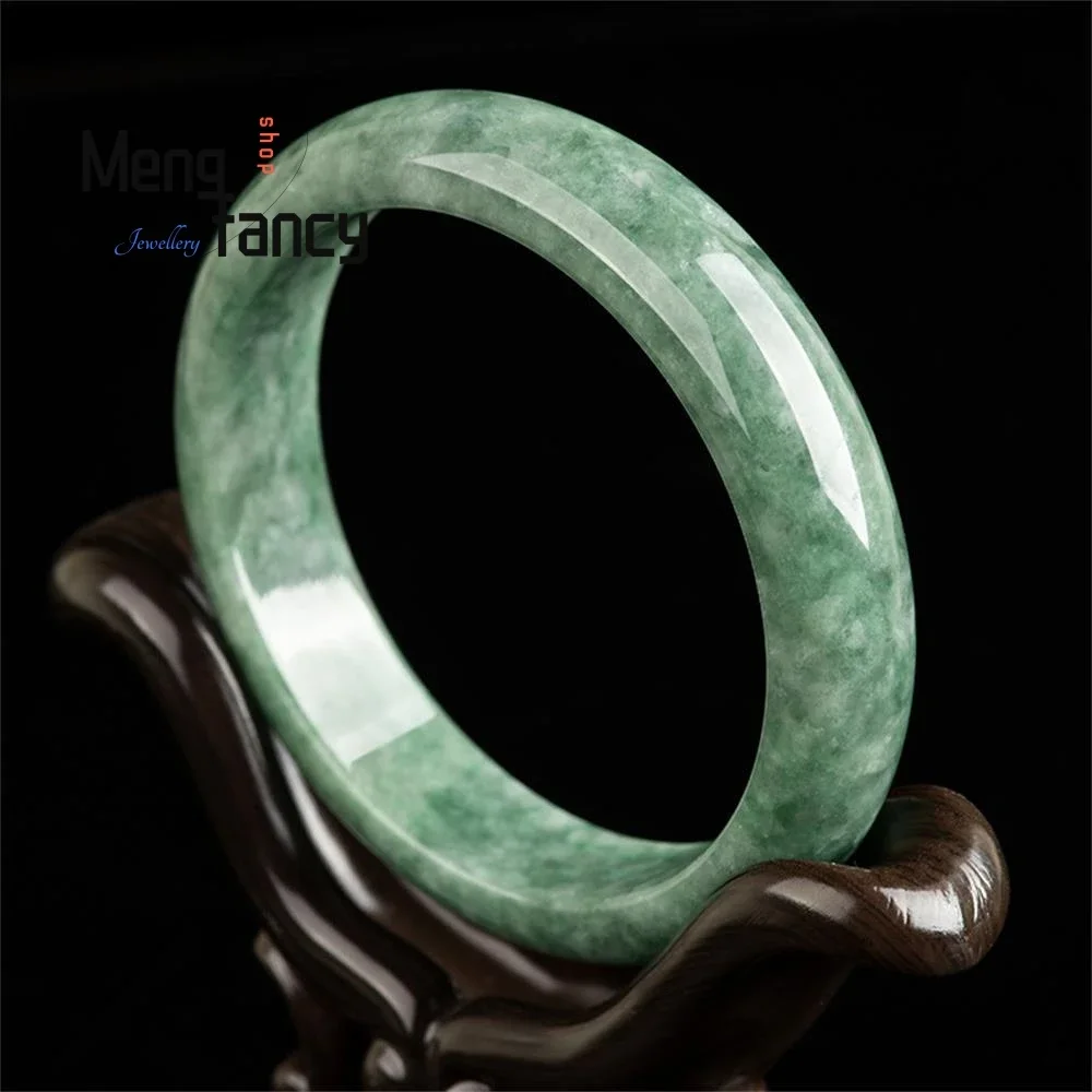 Natural A-goods Jadeite Icy Bean Green Positive Circle Peace Bangle Simple Exquisite Elegant Best Selling Fashion Luxury Jewelry