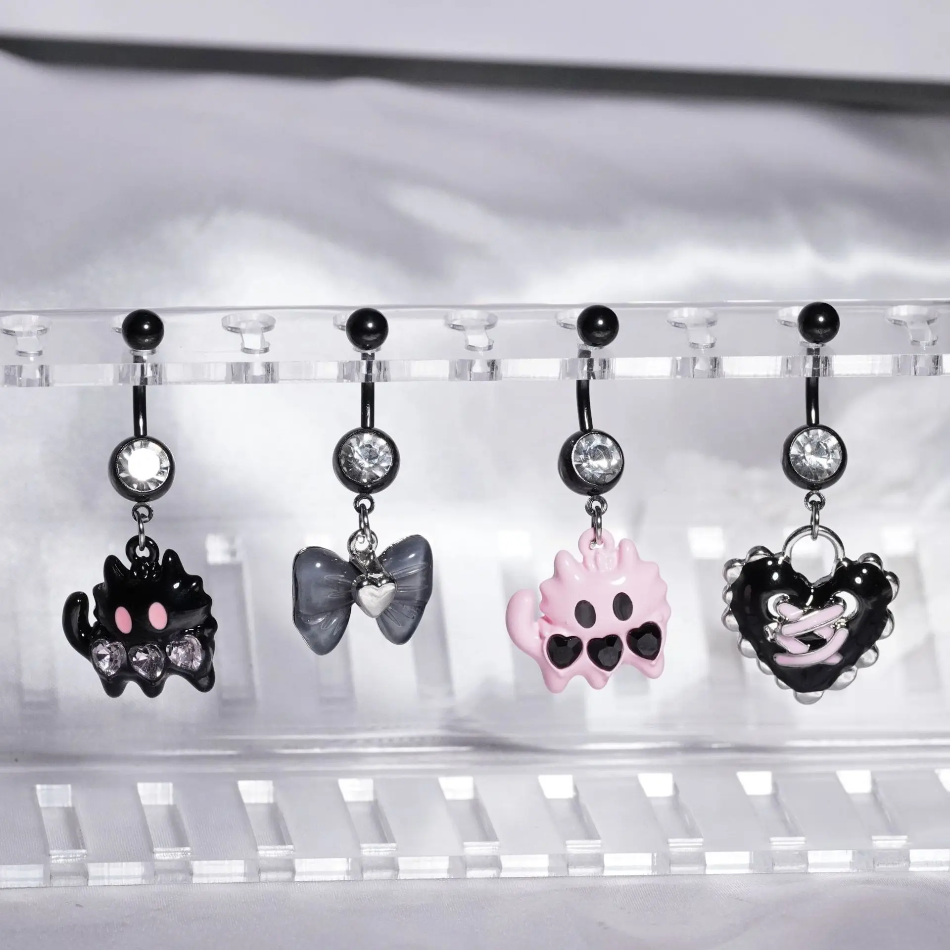 Punk Cool Girls Cat Belly Button Nail Bow Love Navel Ornament Cartoon Navel Piercing Jewelry Ombligo Rings