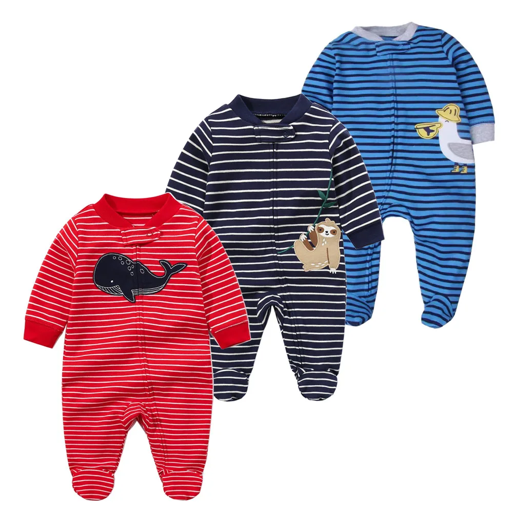 Newborn Baby Boys Girls Clothes Soft Cotton Baby Rompers Footed Infant Jumpsuit Striped Newborn Ropa Bebe Clothing Costume