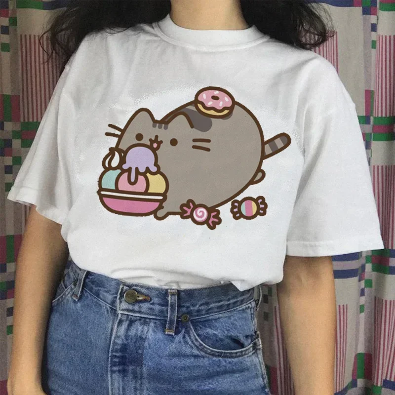 المرأة Pusheen القط تي شيرت ، الإناث تي شيرت ، ملابس مضحكة ، قمم الجمالية ، الكرتون 90s ، المتناثرو