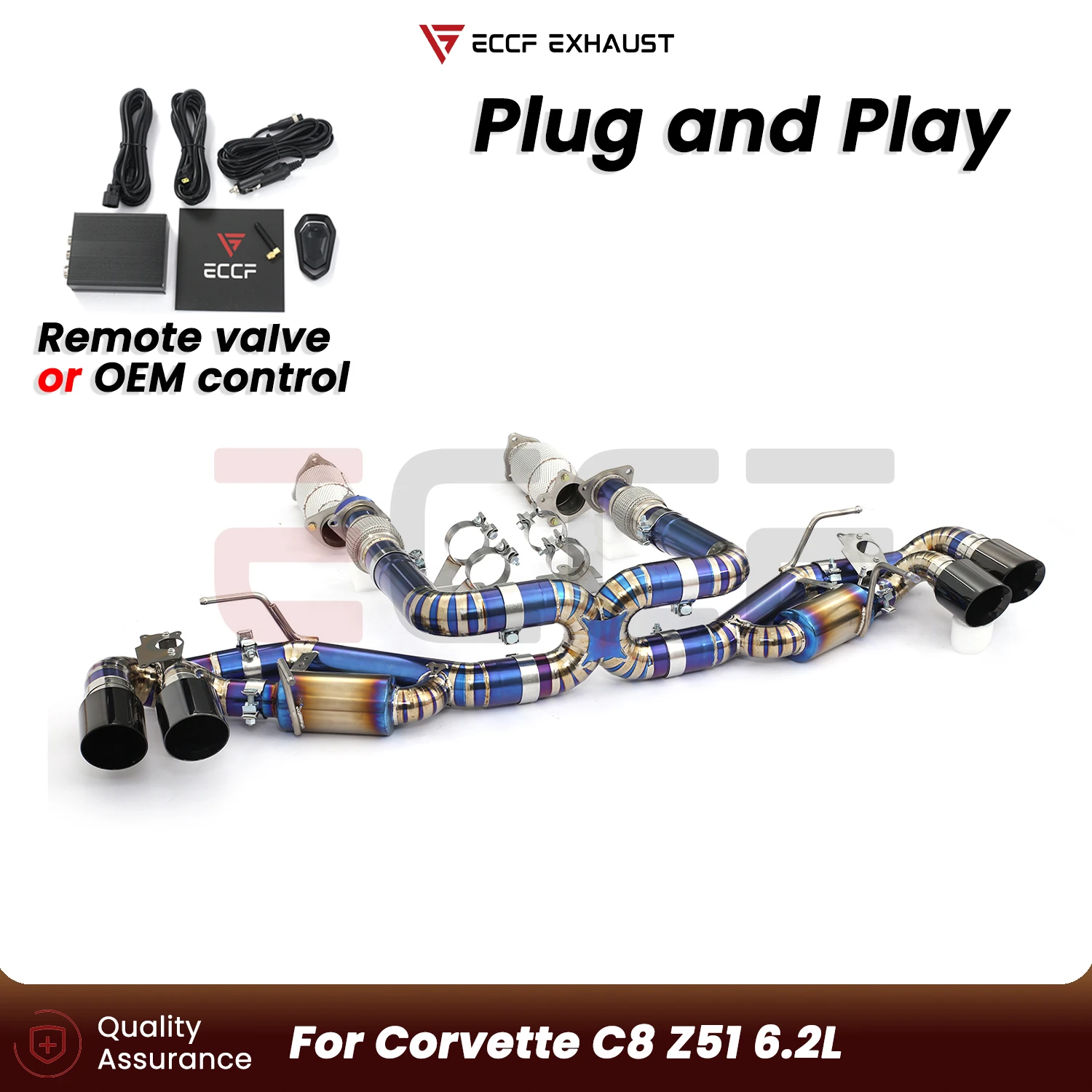 ECCF For Corvette C8 Z51 6.2L Titanium Complete exhaust OEM Valve System Plug and Play with black SS304 tips Easy Installation