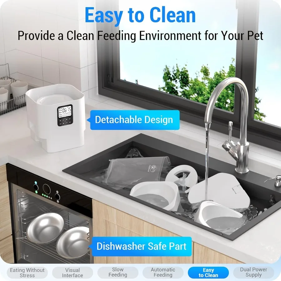 وحدة تغذية أوتوماتيكية للقطط لقططين مع وظيفة التغذية البطيئة: موزع أغذية الحيوانات الأليفة المزدوج القابل للبرمجة مع معلومات Visua #6