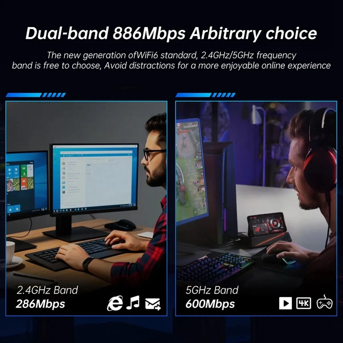 

Stable- WiFi 6 PCIe AX900 Network Card Bluetooth 5.4 Dual-Band 2.4G/5.8GHz External Antennas Gaming/PC Adapter for Win10/11