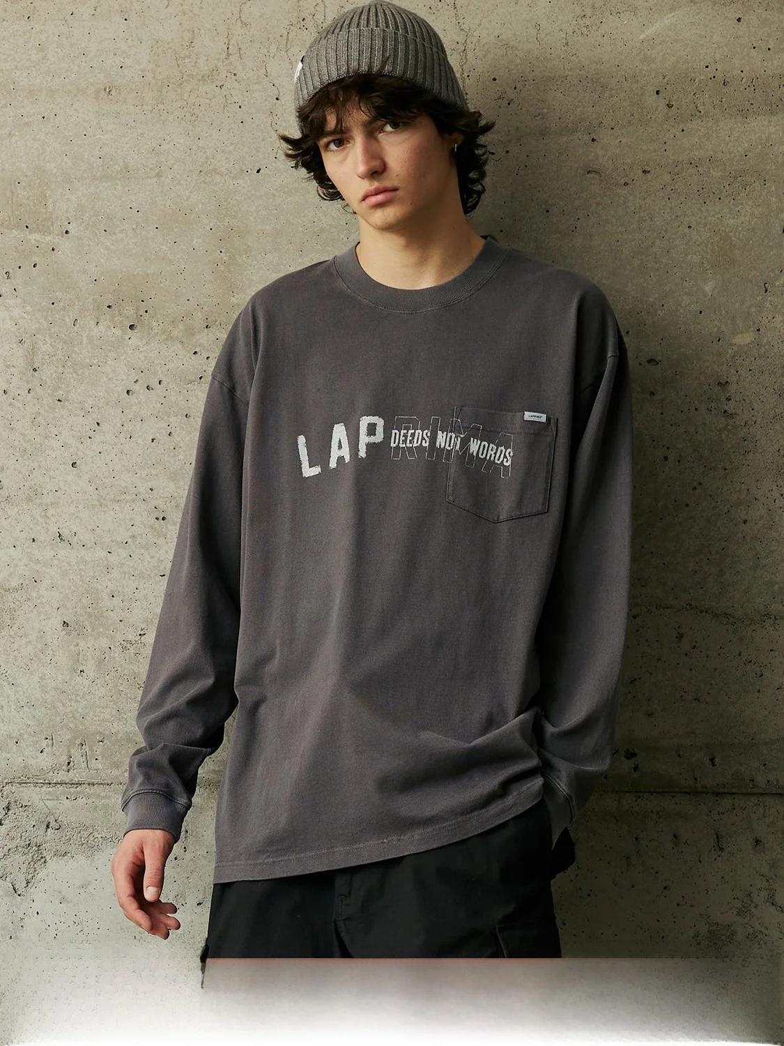 

LAPRIMA ket Print T-irt Waed Effect Long Sve Youth Faion Casual Top Brand Logo Design Autumn Wear for Teens