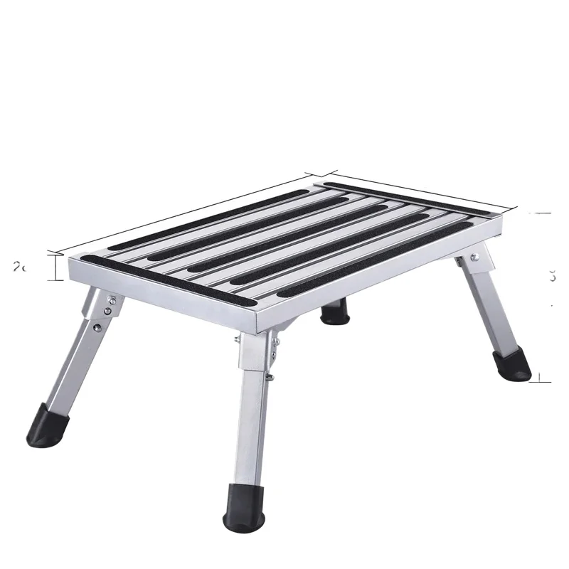 Adjustable Height RV Step Aluminum Folding Platform Stool Portable Step with Anti-Slip Surface Camper Access Ladder