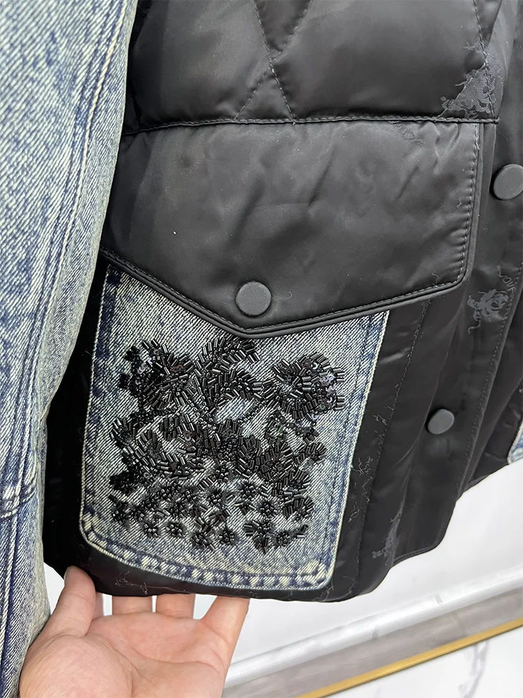 2025 novo inverno jaqueta jeans feminina outwear luxo feminino natural real gola de pele de vison casacos jaqueta de penas de ganso