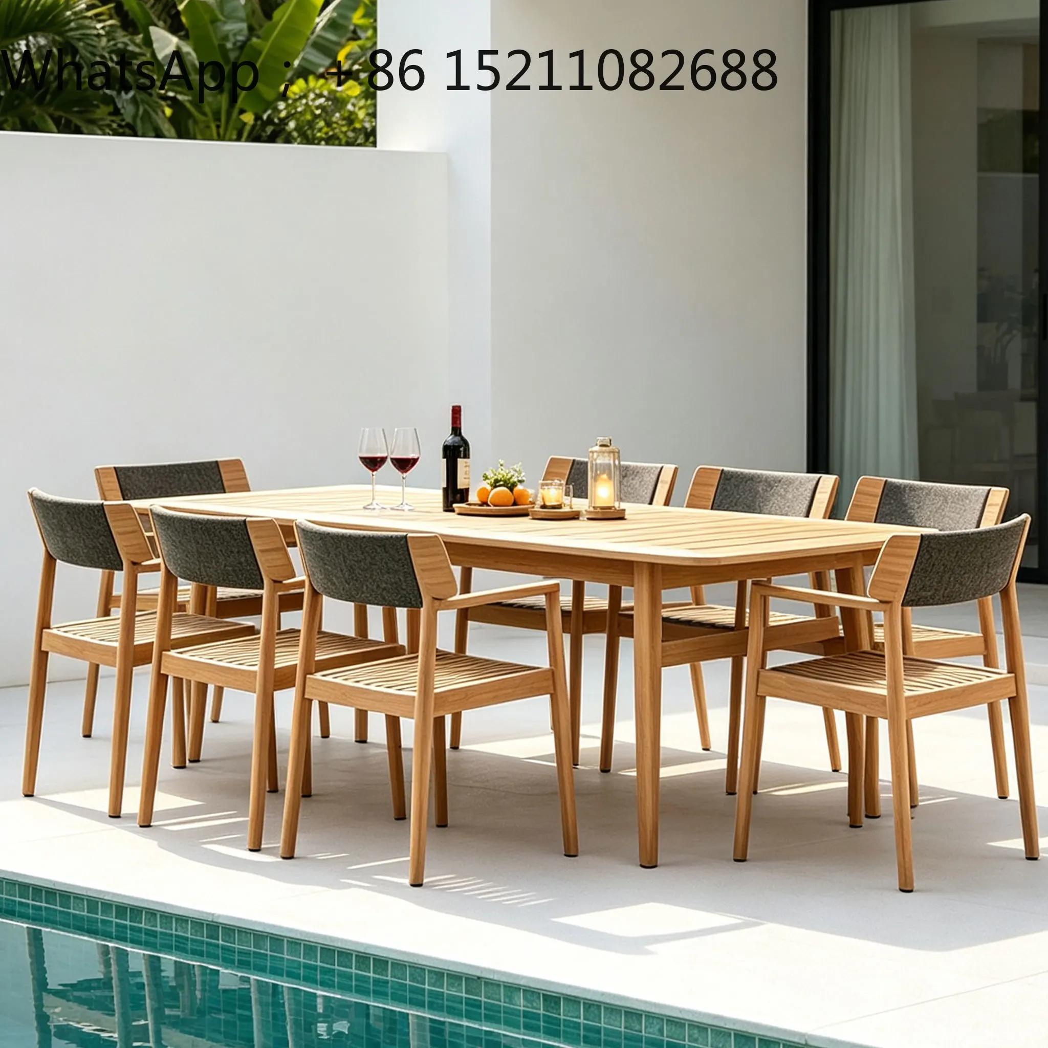 LLY outdoor table and chairs patio terrace solid wood chairs open-air garden villa yard homestay preservative teak furniture