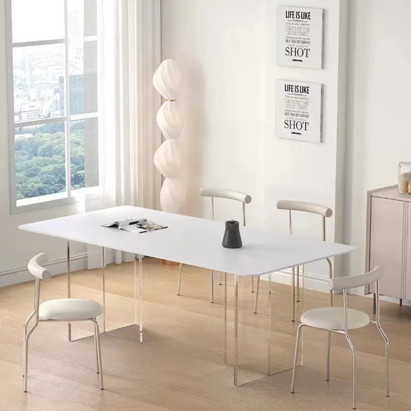 Acrylic suspended dining table, modern light luxury rectangular dining table, Deli Feng rock slab table and chair combination ma