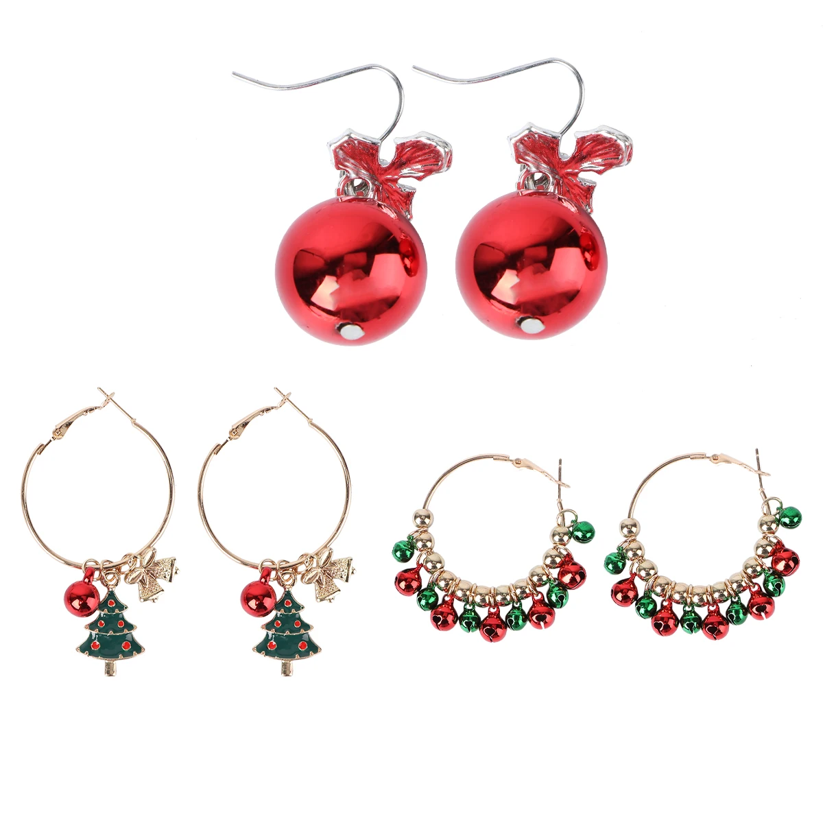 

3Pairs Creative Xmas Earrings Bell Pendant Ear Dangler Trendy Xmas Tree Jewelry Gift Bell Earrings Women's Ear Decors
