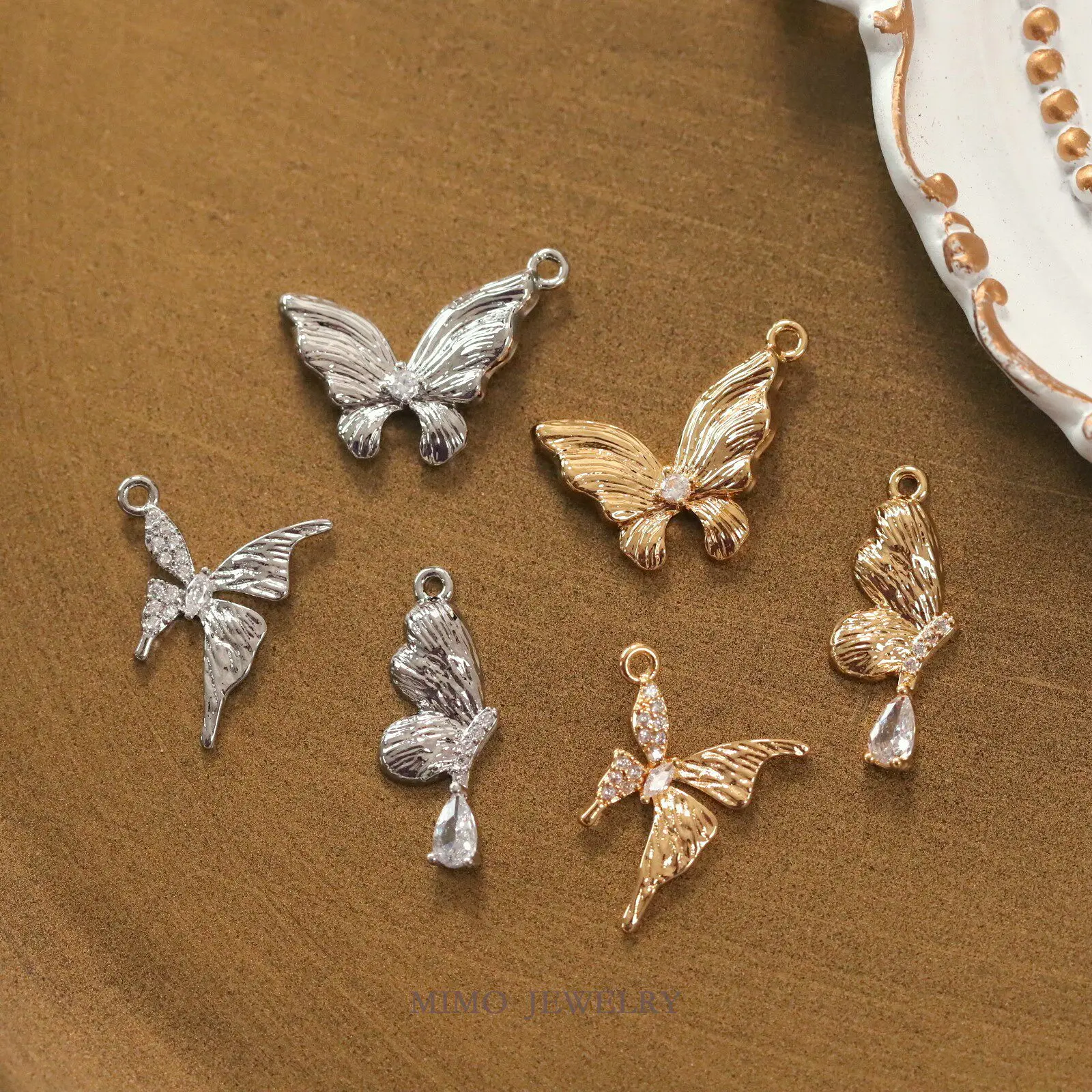 1pcs Copper-plated Gold Butterfly Zircon Charms Pendant For Jewelry Making DIY Necklace Bracelet Accessories Findings