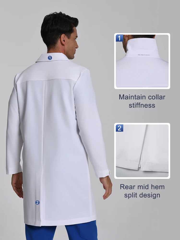 Camice Medico KUNGFU SCRUBS per Uomo, Camici da Laboratorio a Maniche Lunghe, Abbigliamento da Lavoro Medico Monopetto per Laboratori, Ospedali e Cliniche