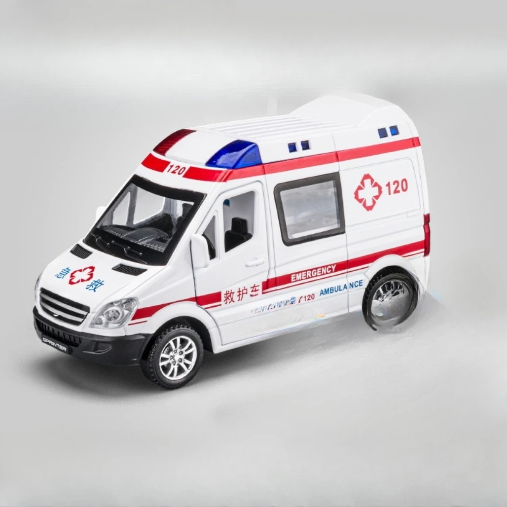 1/32 Scale Ambulance Toy Car Model Alloy Diecasting with Sound Light Pull Back Model Car Toy for Kids Birthday Gift Collection