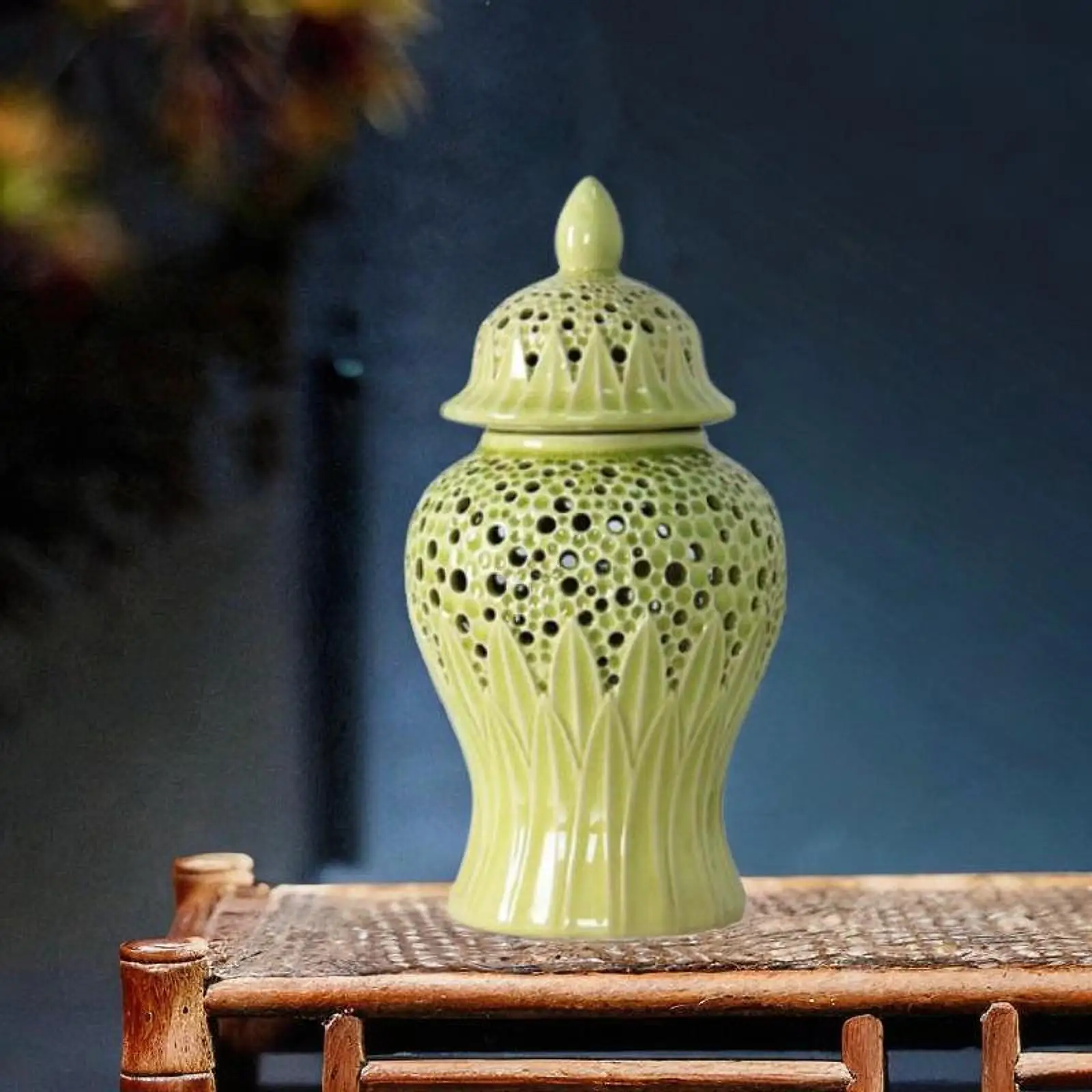 Ceramic Ginger Jar Floral Accessory Artwork Home Furnishing Table Centerpiece for Countertop Dining Room Wedding Office Cabinet