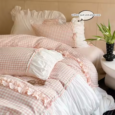 3 Piece Sheet Set French grid duvet cover Set ， comfortable Bedding Set Bedspread for All Season