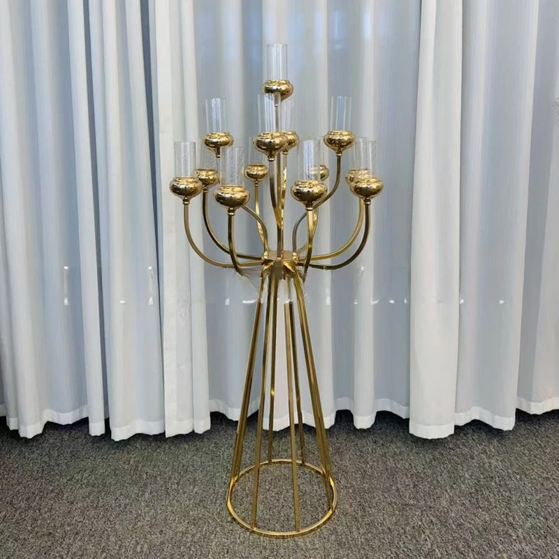 New wrought iron gold electroplating wedding hall hotel main table floral decoration ornament