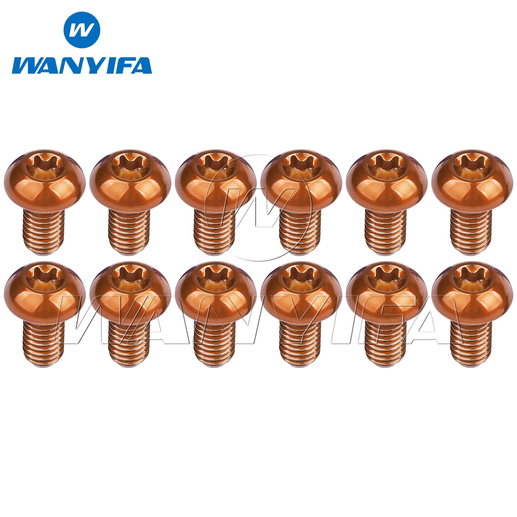 Wanyifa-Parafuso De Titânio, Botão Torx, T25 Parafusos De Cabeça Para Bicicleta De Ciclismo De Montanha, Disco De Bicicleta, Rotor Gaiola De Garrafa, M5x10, 12mm, 12Pcs