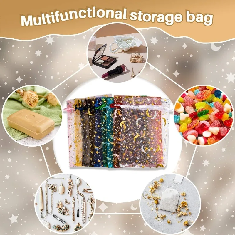 أكياس هدايا الأورجانزا الملونة أكياس تغليف الحلوى والمجوهرات عيد الميلاد حفل زفاف التعبئة تفضل الحقائب أكياس متعددة الأغراض قابلة للسحب #5