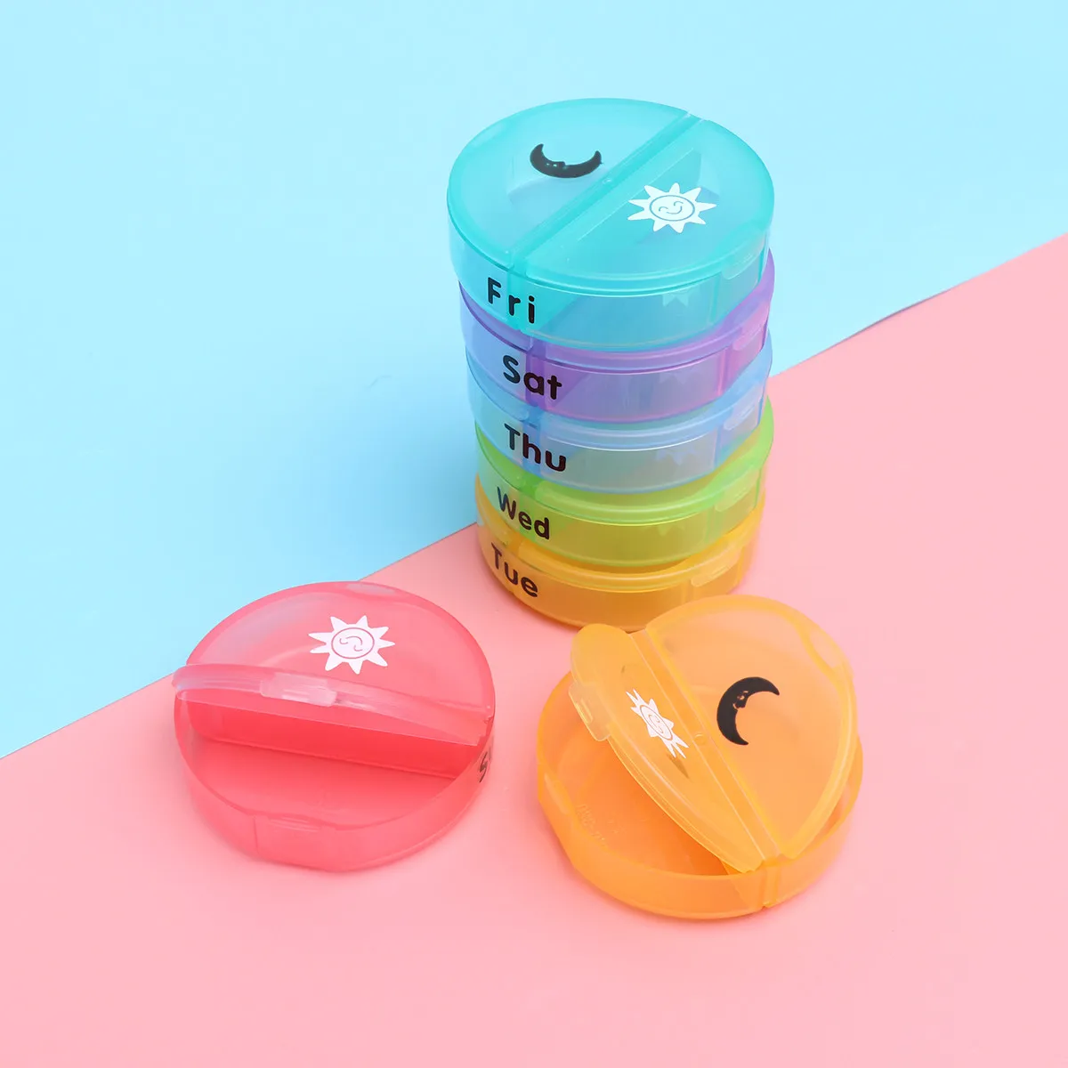 Weekly 14 Compartment Pillbox 7 Day Organizer with Am Labels Moisture Proof Plastic Medicine Storage Case for Travel Home