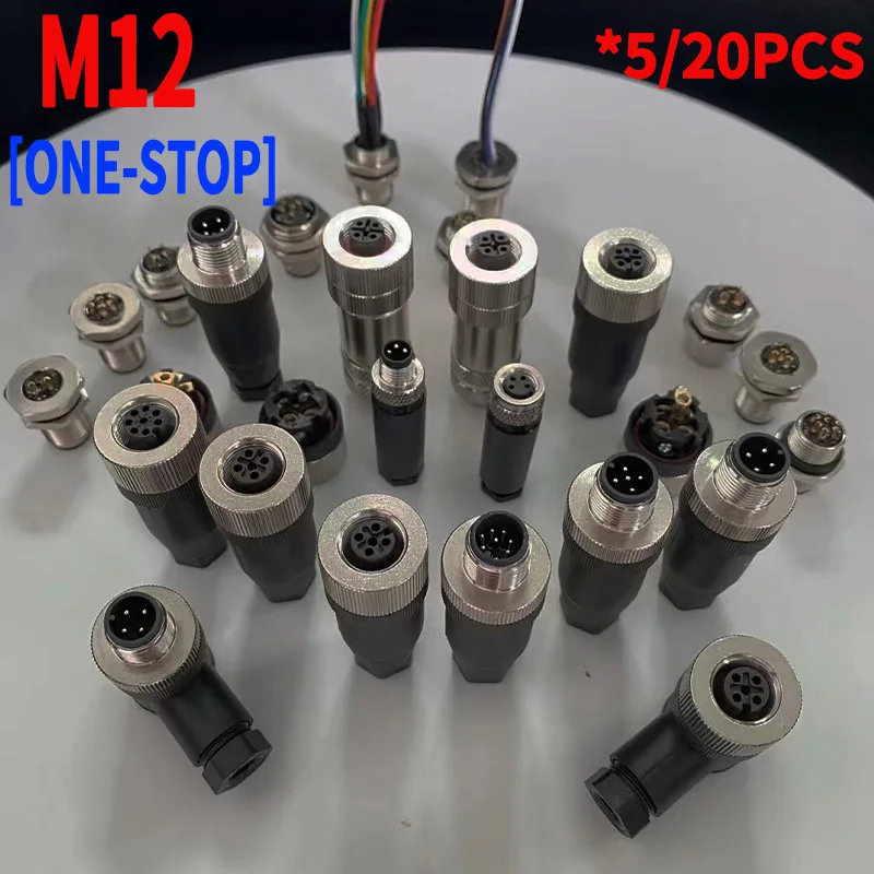 

5/20 PCS M12 12mm Connector Aviation Straight/Right Angle Panel Back/Front Mount Flange Socket IP67 Waterproof Sensor Connector