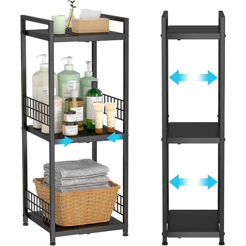 3-Tier Metal Shelving Unit, Expandable, Free-Standing, Narrow, Open Floor Shelves, Ideal for Bathroom, Kitchen, Laundry, Storage