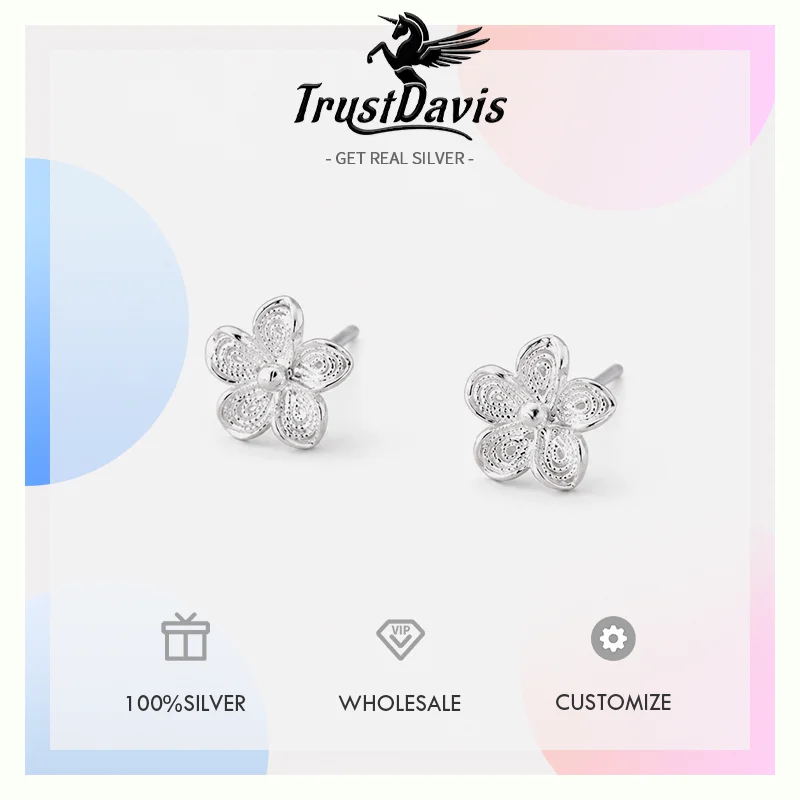 TrustDavis Real 925 Sterling Silver Fashion and Elegant Hollow Woven Flower Earrings for Women Daily Wear Jewelry Gift DS4964 view 6