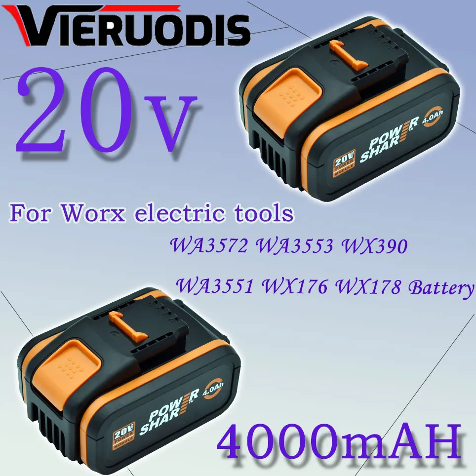 

100% NEW Worx WA3553 20V 4.0Ah Battery Cordless Power Tool Spare Batteriies WA3572 WA3553 WX390 WA3551 WX176 WX178 Battery