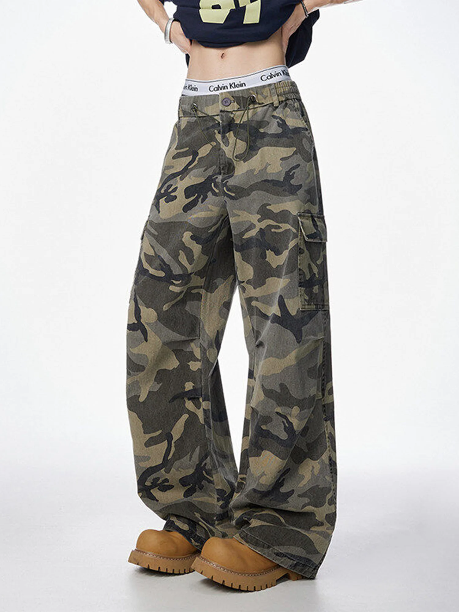 

Мужские камуфляжные рабочие брюки в американском стиле, модные винтажные свободные брюки прямого кроя с широкими штанинами, летние, в стиле Cleanfit, модель Knife Pants