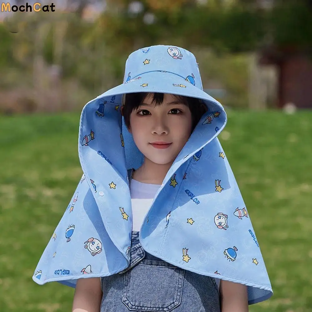 

Big Brim Baby Fisherman Hat Cartoon Sun Protection Kids Sunscreen Hat Neck Cover UV Protection Children Beach Cap Summer