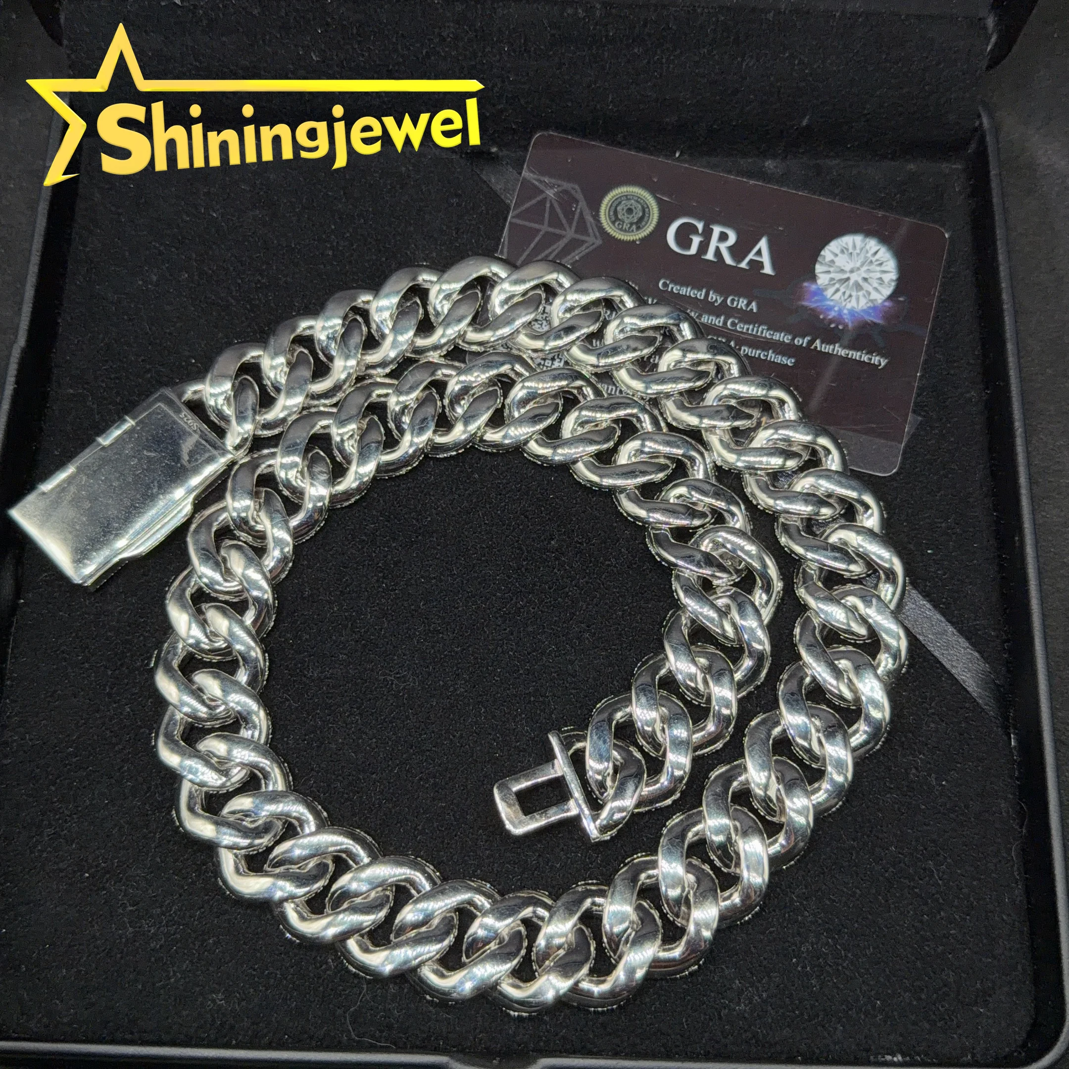 Hot Sale 20mm 4 Rows 925 Silver Iced Out Diamond Cuban Link Chain Moissanite Hip Hop Jewelry Cuban Chain Moissanite Pass Tester.