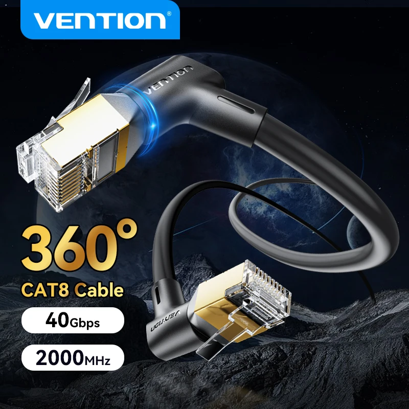 Vention CAT8 Ethernet Cable 40Gbps 2000MH 360° Rotate Design CAT8 Networking Internet Lan Cord for Laptops PS5 Router RJ45 Cable