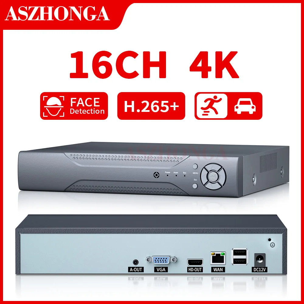 

ASZHONGA 4K NVR 16CH NVR Video Host 1 SATA HDD P2P Xmeye H265 Security IP Network Video Recorder