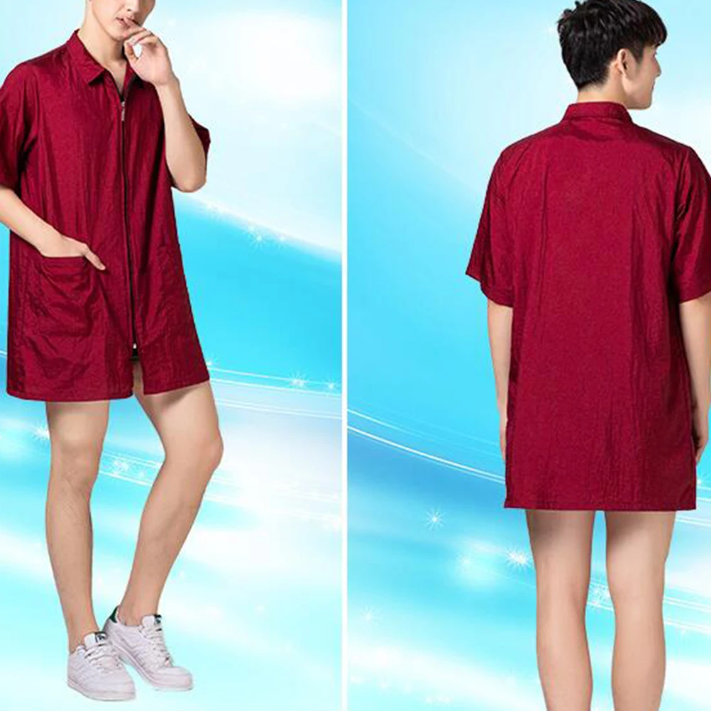 

Hair Dye Clothes Waterproof Short Sleeve Workwear For Man Woman Red Simple Design With Pockets Easy