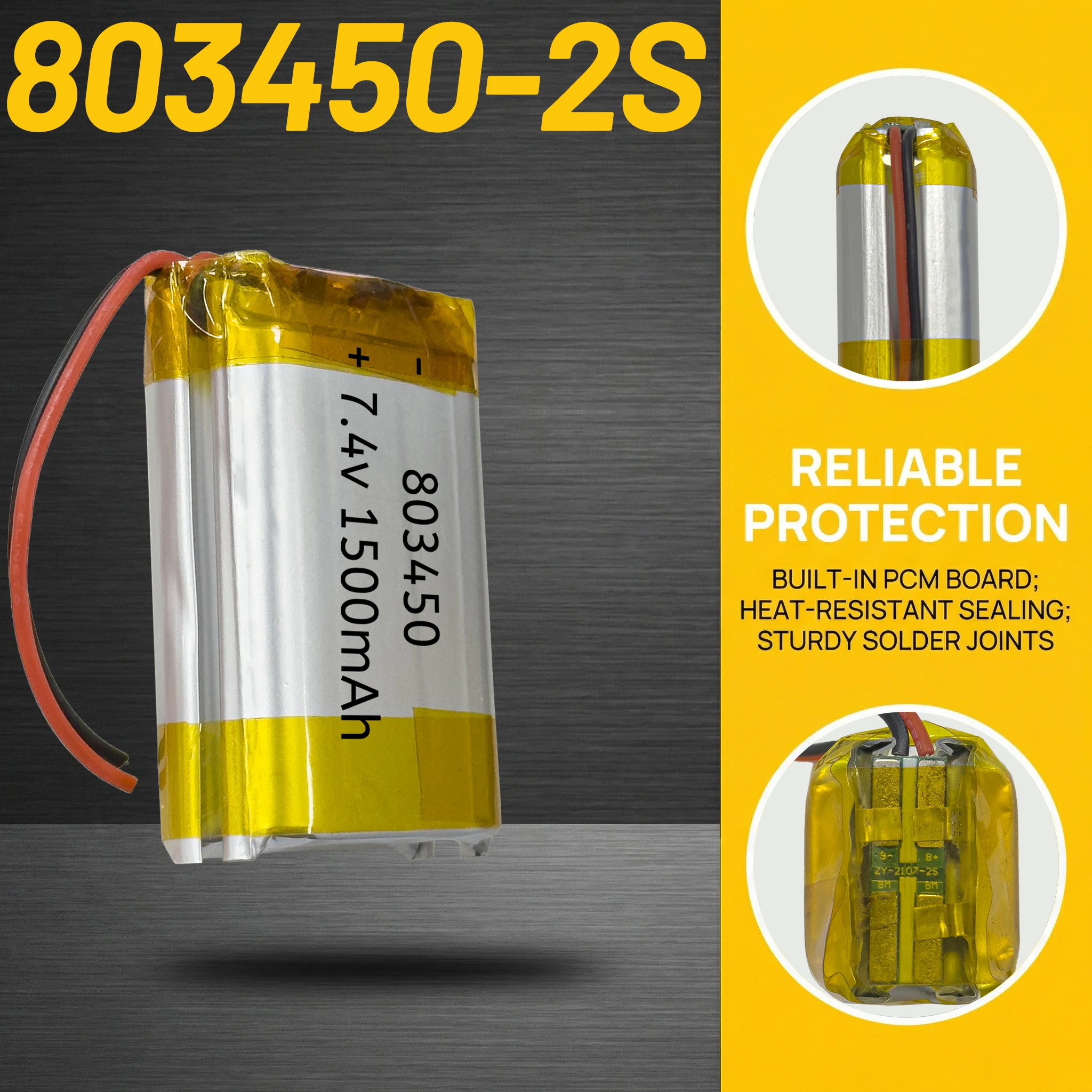 7.4V 1500mAh Lipo battery 803450-2S polymer lithium battery for beauty equipment eye massager