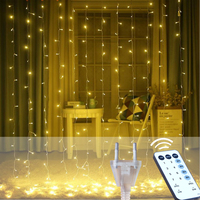 LED Remote Curtain String Fairy Lights Garland For Outdoor Christmas New Year Home Patio Party Wedding Home Birthday Decor Lamps