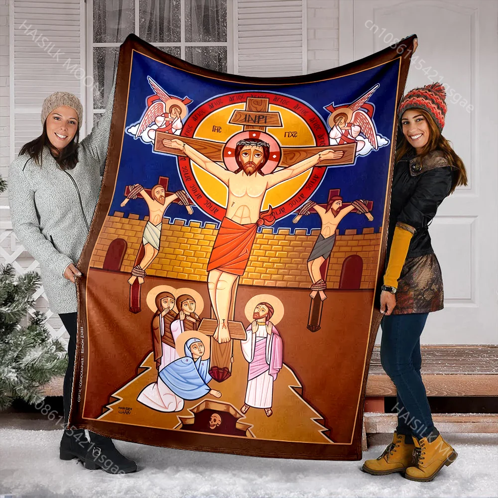 1PC Jesus crucifixion artwork print blanket Prayer blankets for believers suitable for home sofa camping travel car