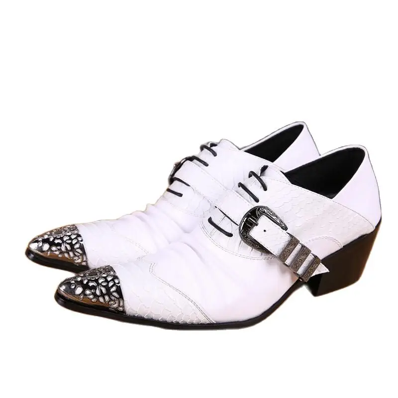 

White Height Increase Wedding Shoes Black Genuine Leather Dress Shoes Men Fashion Luxury Red Wine Party Shoes High Heels 36-46