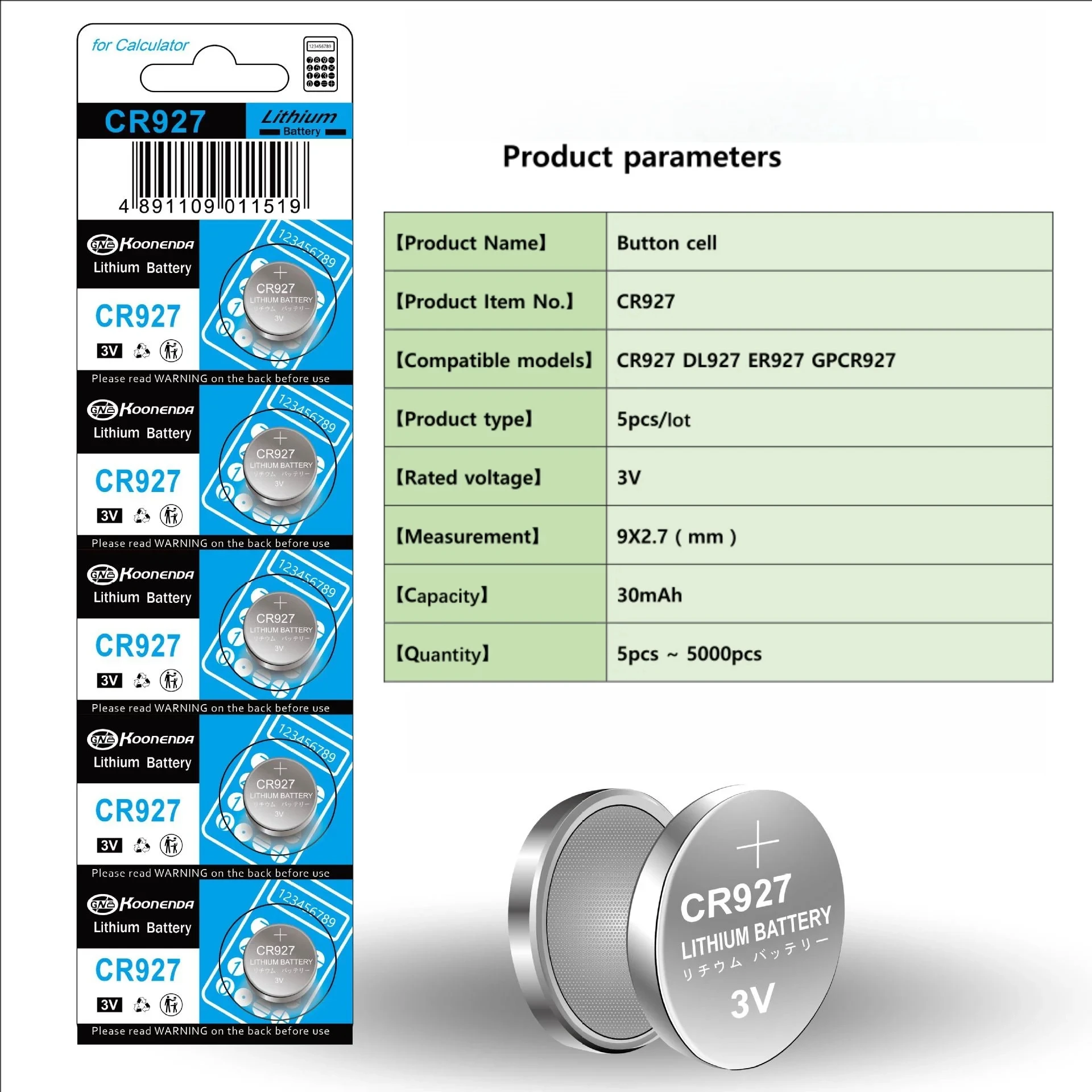 2-50 Stuks 38Mah Cr927 Batterijen 927 Dl927 Br927 Ecr927 5011lc 3V Lithium Muntcellen Knoopbatterij Voor Horloge Controle Speelgoed