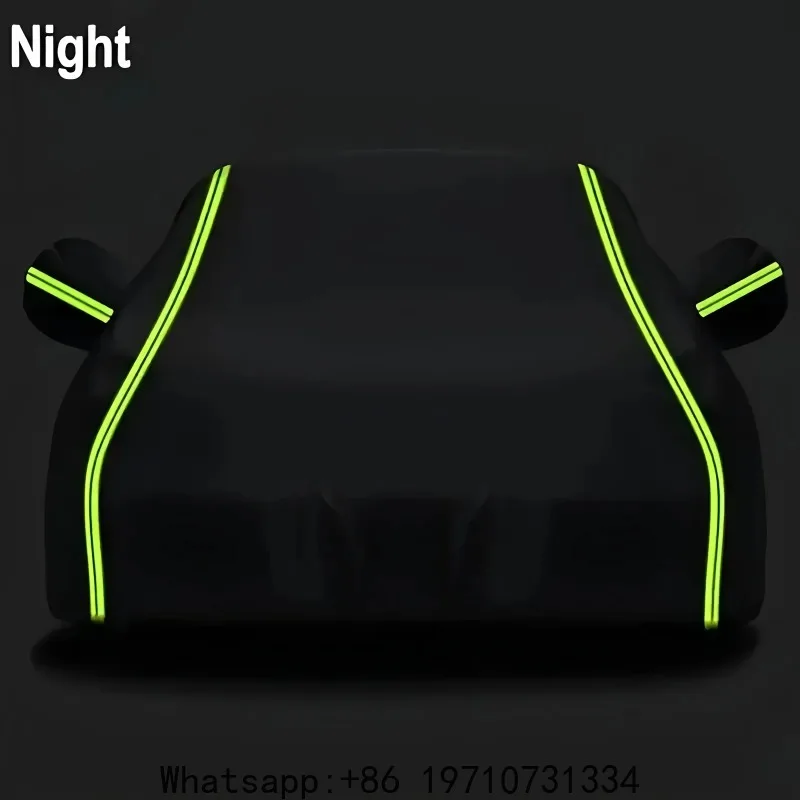 Generic Black Car Cover with Reflective Strip – All Weather Protection Waterproof, Dustproof, Snowproof for Automobiles
