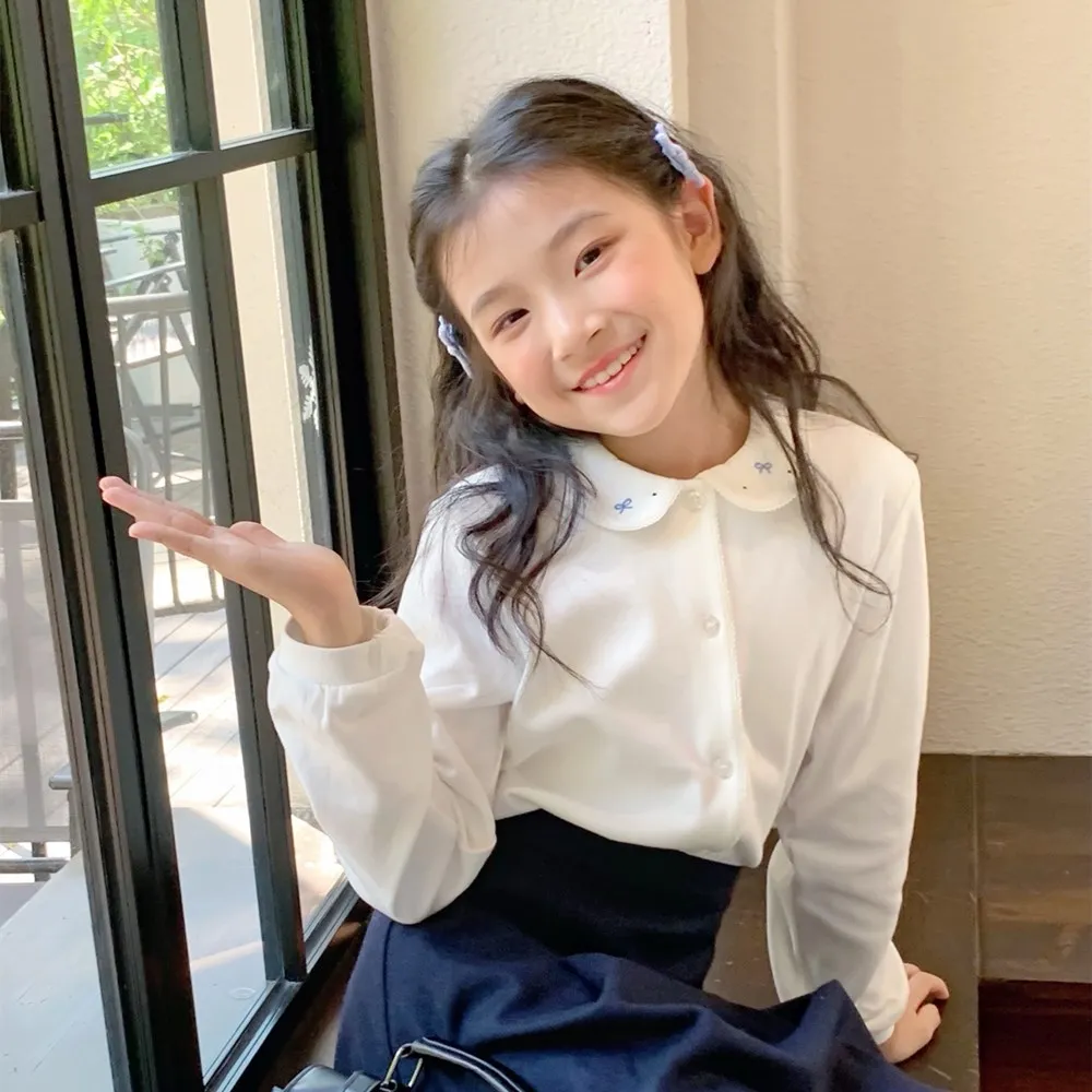 

Осенняя одежда, милый топ с кукольным воротником для девочек в японском и корейском стиле, рубашка с вышитым воротником, рубашка с длинными рукавами для девочек