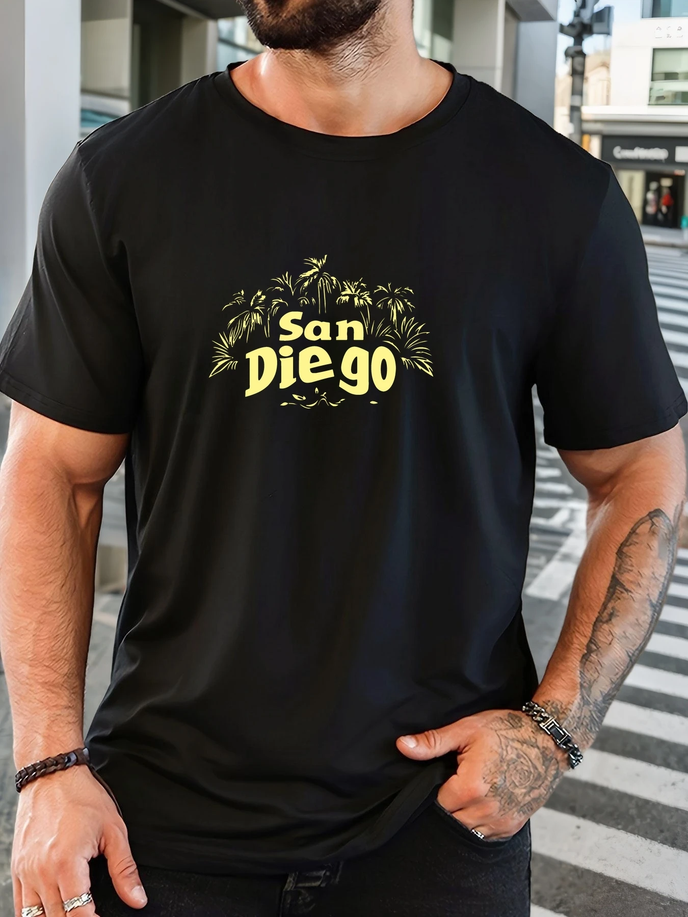 

Men's 100% Cotton Printed T-Shirt San Diego Pattern Summer Casual Oversized Round Neck Short Sleeve Comfortable Daily Wear Tee