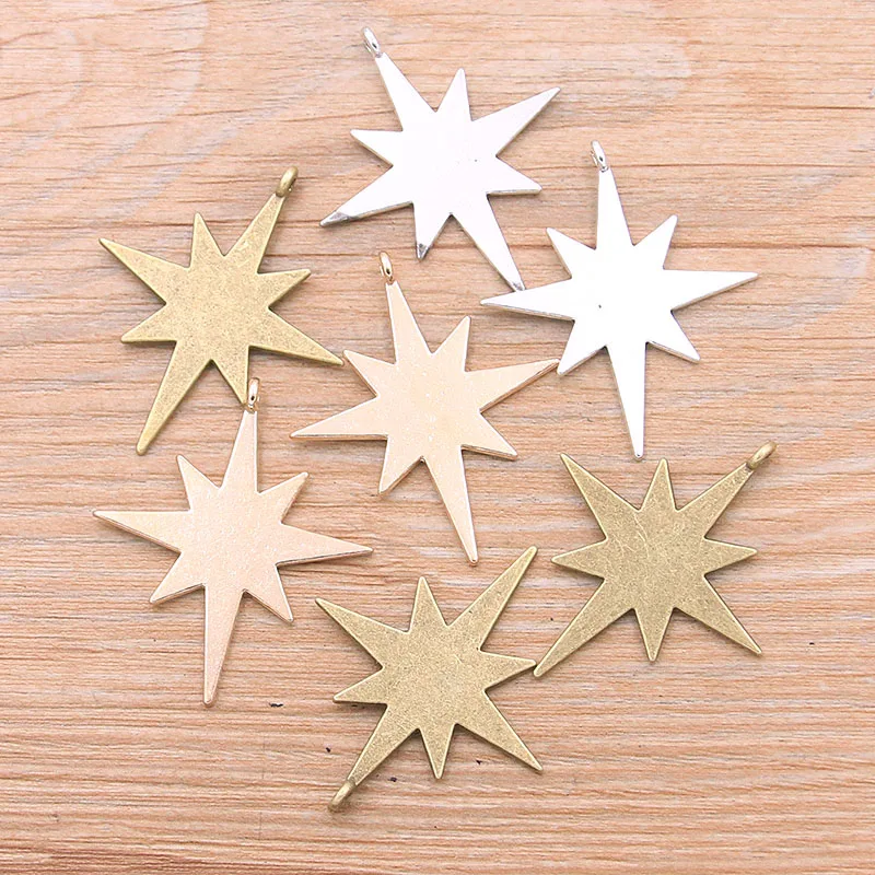 PULCHRITUDE 10PCS 35*40mm Three Color Octagonal Star Charms Christmas Pendant For DIY Jewelry Metal Alloy Jewelry Marking