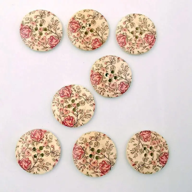 Bottoni in legno stampato dipinto da 30 mm, bottoni rotondi per abbigliamento a quattro occhi, bellissimi bottoni decorativi in legno da 30 in una confezione