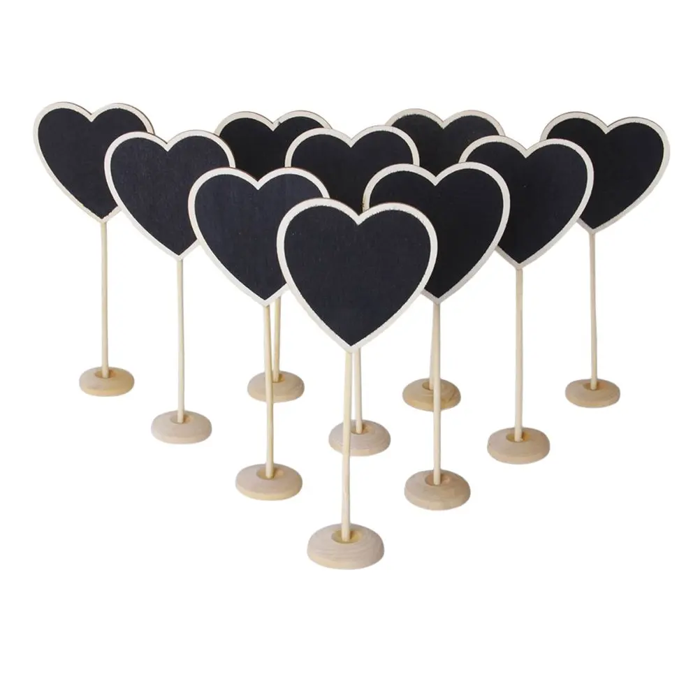 12Pcs Mini Heart Shaped Wooden Blackboard Clips Decorative Message Boards for Parties Receptions Home Office Decor
