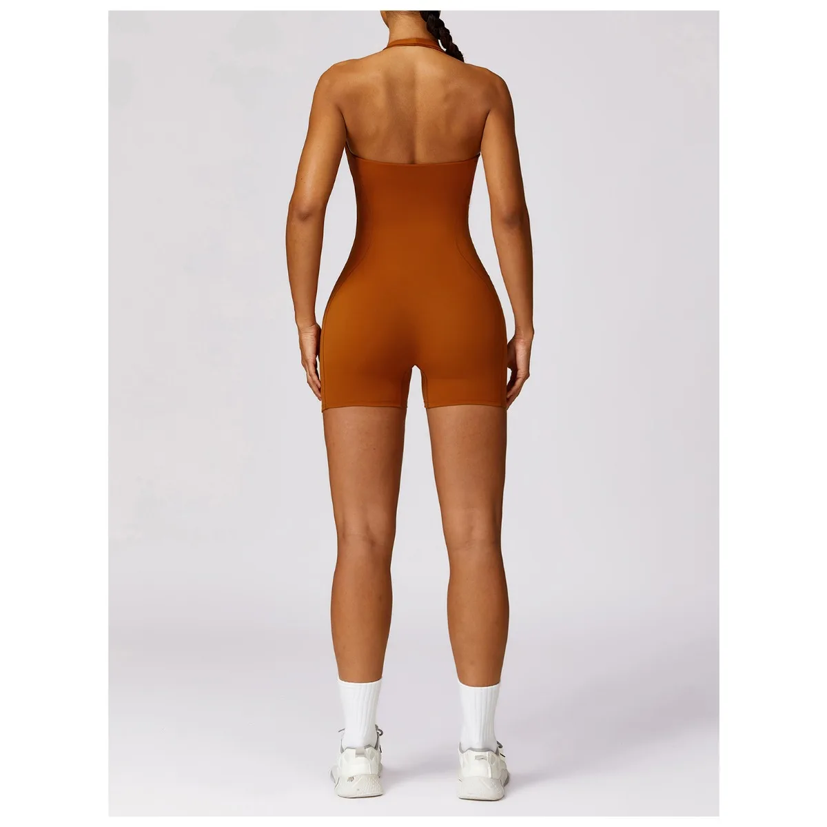 Macacão de treino feminino com pescoço quadrado, Halter acolchoado, sem mangas Slim Fit, One Piece Sport Shorts, Yoga Jumpsuits, Bodycon Bodysuits