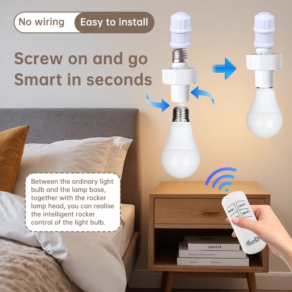 AC110-240V E27 Lamp Holder Wireless Remote Control Switch 15/30/60min Timing 50W Energy Saving Incandescent Lamp Universal